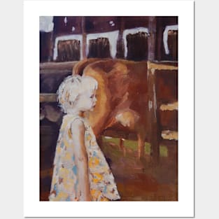 'Little Girl Visiting the Dairy' Posters and Art